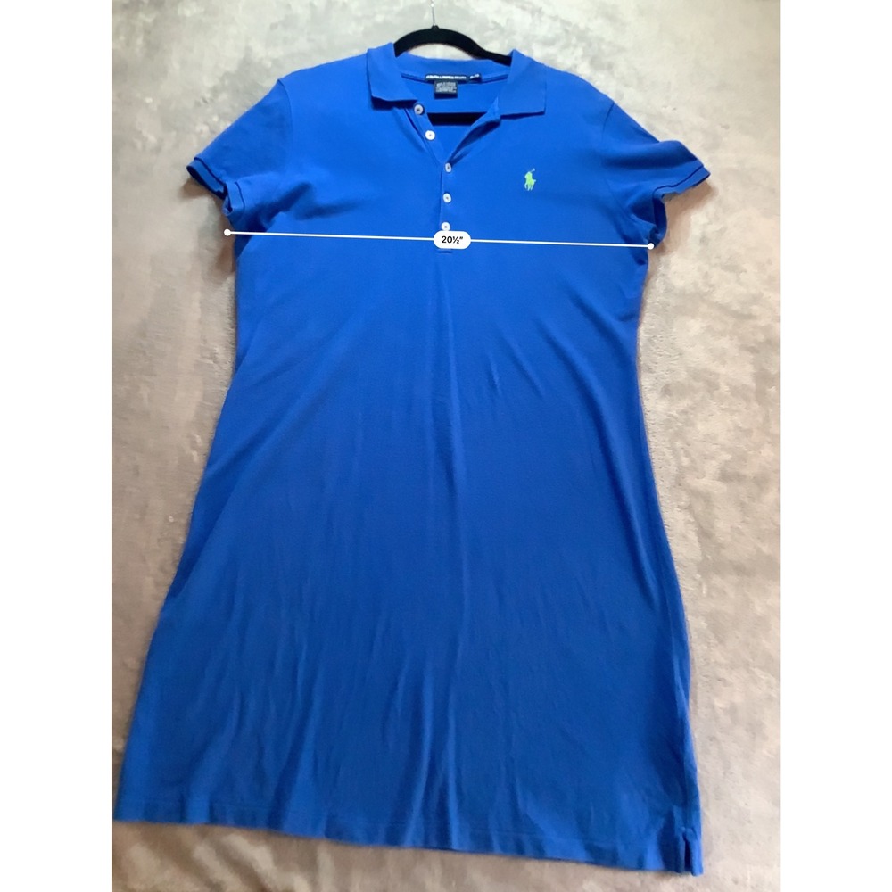 Ralph Lauren Sport Blue Pique Polo Dress XL Lime Green Pony Logo Mini Dress - Picture 5 of 6